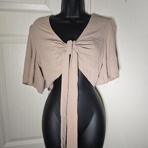 SHEIN Beige Tie-Front Crop Top